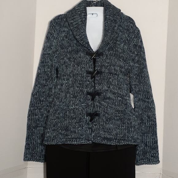 MODA International Gray & Light Blue Button Front Sweater. XS - Picture 3 of 8